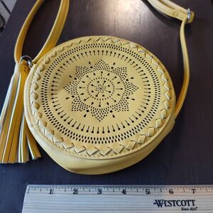 Art Class Yellow Round Crossbody Bag with Tassel